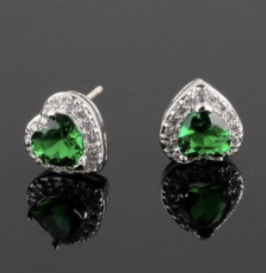 SILVER HALO HEART STUDS